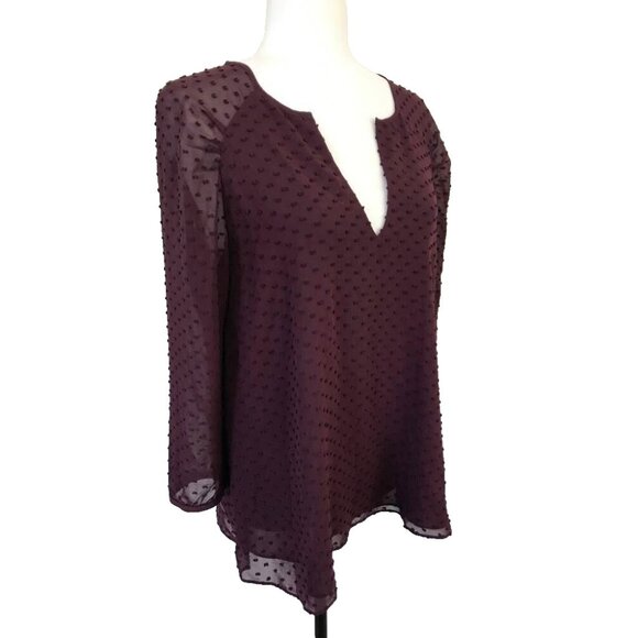 ARITZIA BABATON Augustus Silk Blend Top Blouse Size Small Burgundy Swiss Dots - Picture 3 of 9